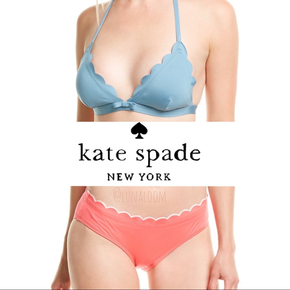 🆕 Kate Spade ♠️ |💐Scallop Triangle Bikini Top+Contrast Scallop Hipster Bottoms